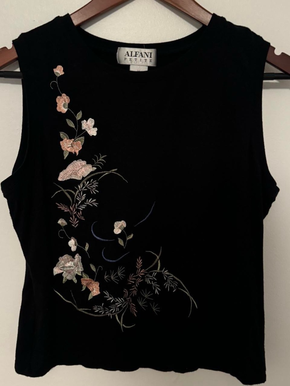 Black Sleeveless Top with Floral Embroidery
